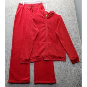 Derek Heart 2 Piece Lounge Set Womens‎ Large Red Solid Fleece Mandee Stretch